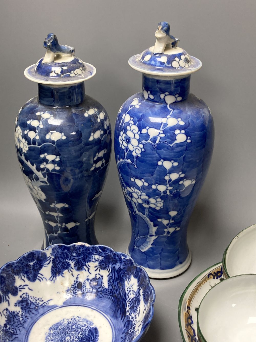 Two Chinese blue and white baluster jars and covers, a ginger jar, a bowl, etc., all early 20th century